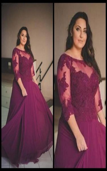 

plus size burgundy prom dresses 2018 lace applique half sleeve evening gowns sheer neck chiffon a line formal party dresses custom7288409, Black