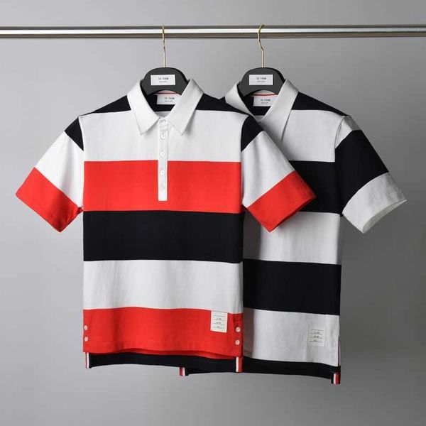 

bonzero wide stripe short sleeve t-shirt 2023 summer polo shirt leading the trend casual pure cotton bottom, Black;brown