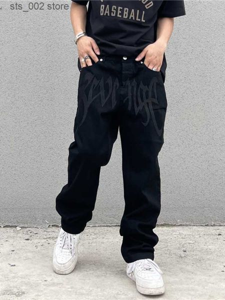 

men's jeans y2k jeans mens hip hop embroidered letter baggy jeans black pants 2023 new harajuku punk rock wide leg trousers streetwear, Blue