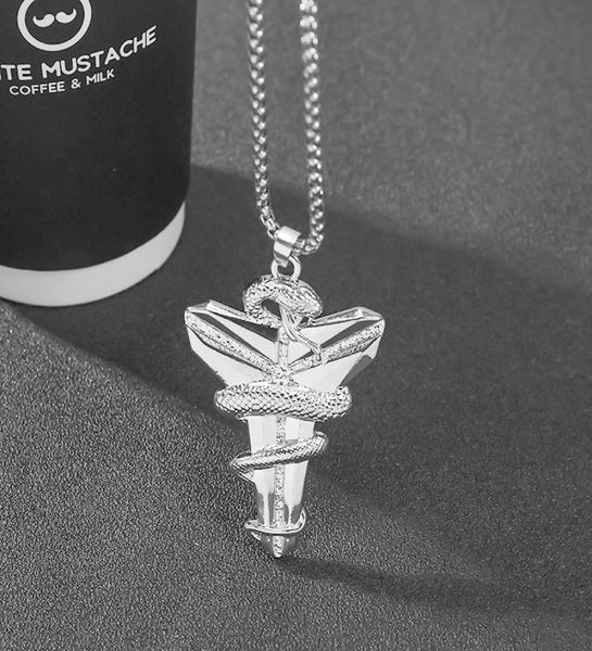 

hip hop mamba snake cross necklace boys and girls basketball fans pendant fashion accessories3634228, Silver