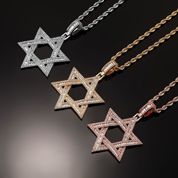 

hip hop hexagram pendant necklace full t zircon gold plated men jewelry gift, Silver