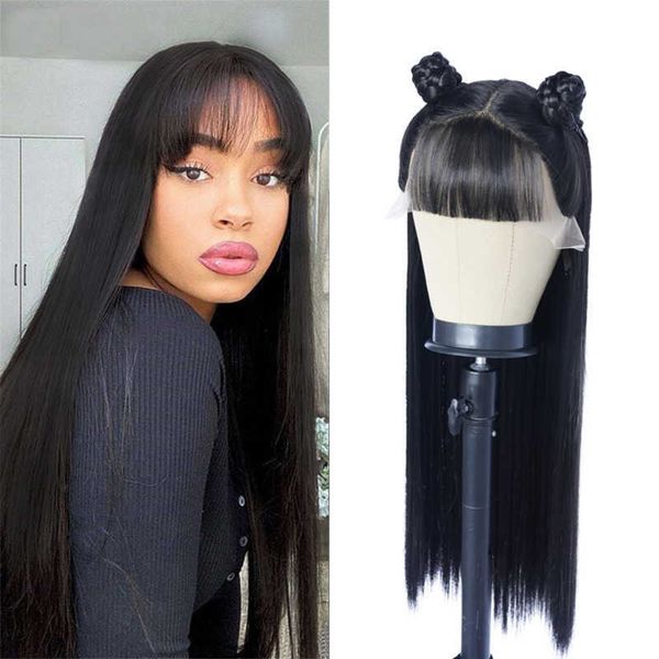 

synthetic wigs straight lace front wigs with bangs fringe wig glueless synthetic frontal for black women 230227