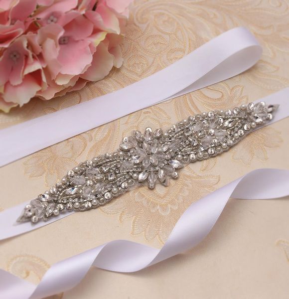 

missrdress silver crystal wedding belt sashes jeweled pearls rhinestones bridal belt sashes for wedding dresses ys8907554404, White