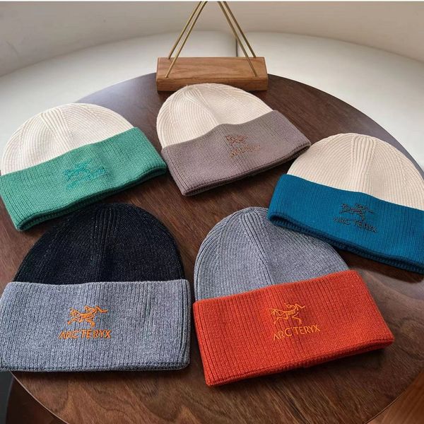 

europe men skull caps knitted hats winter women designer embroidery letters hip hop stamped warm wool beanies winter bonnet gorros, Blue;gray