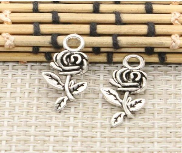 

200pcslot antique silver plated flower rose charms pendant for jewelry making earrings bracelet accessories diy 21x13mm8579447, Bronze;silver