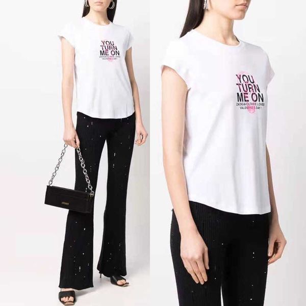 

23 french minority english letter bulb printing hem arc round neck cotton short sleeve t-shirt woment shirt, White