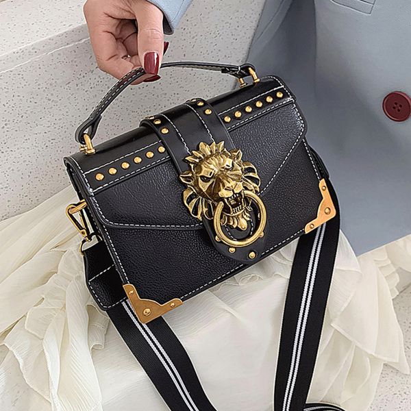 

evening bags female fashion handbags luxury girls crossbody bags tote woman metal lion head brand shoulder purse mini square messenger bag 2