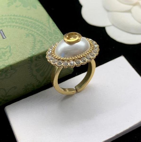 

brand designer rings classic 18k gold plated luxury pearl interlocking letter finger ring love wedding g bijoux jewelry supplies ring for wo, Silver