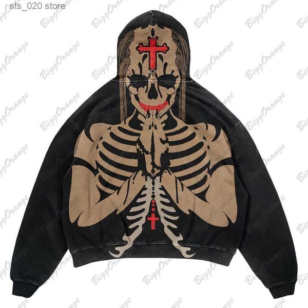 

women's hoodies sweatshirts europe and america autumn and winter y2k new dark pious skeleton hoodie printed loose street style black ho