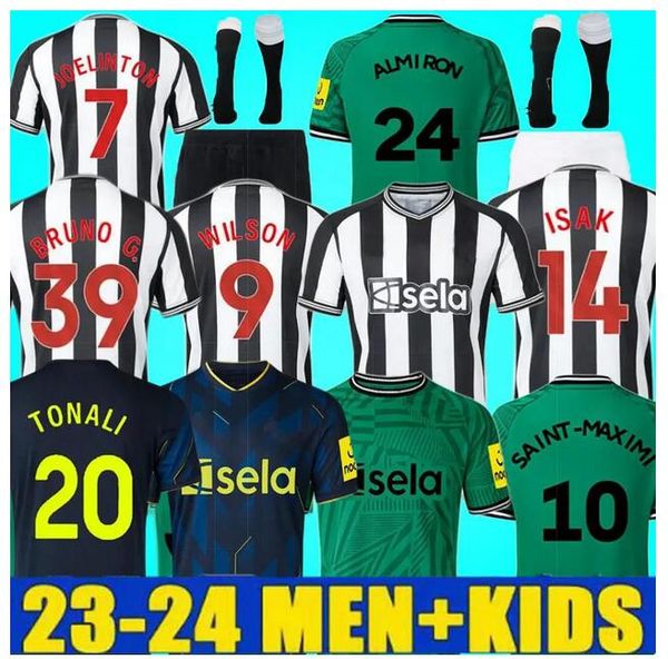 

23 24 soccer jerseys newcastle bruno g. joelinton isak 2023 2024 nufc uniteds saint maximin wilson trippier football shirt men kids sets uni, Black;yellow