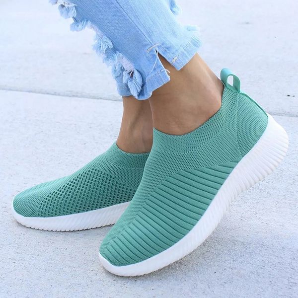 

dress shoes women shoes knitting sock sneakers women spring summer slip on flat shoes women plus size loafers flats walking krasovki famela, Black