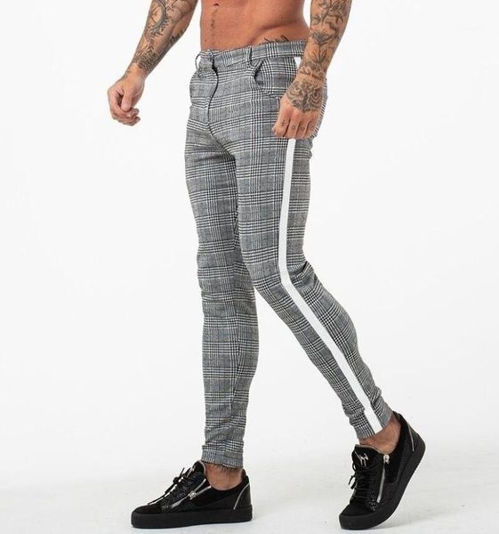 

new casual plaid pants men bottom streewear chino slim fit jogger pants male skinny sweatpants men trousers track14612928, Black
