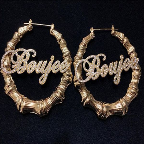 

hoop huggie duoying fashion custom earring bamboo circle round earrings personalized name large statement for womengifts 230727, Golden;silver