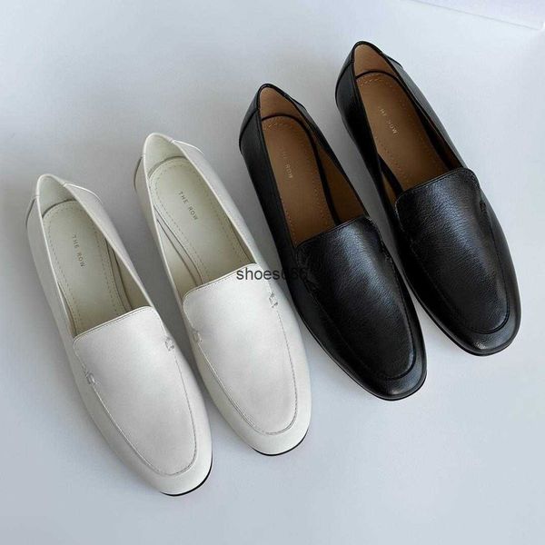 

new style the row flat sole slip on slip-on shoe round head comfortable simple versatile leather women's single shoes, Black