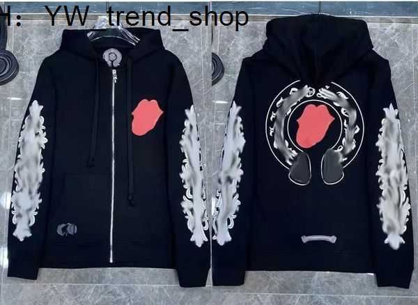 

2023mens hoodies designer chrome winter sweatshirts heart hoodie ch long sleeve zipper jacket loose coat hooded hoody men woman hip hop chro, Black