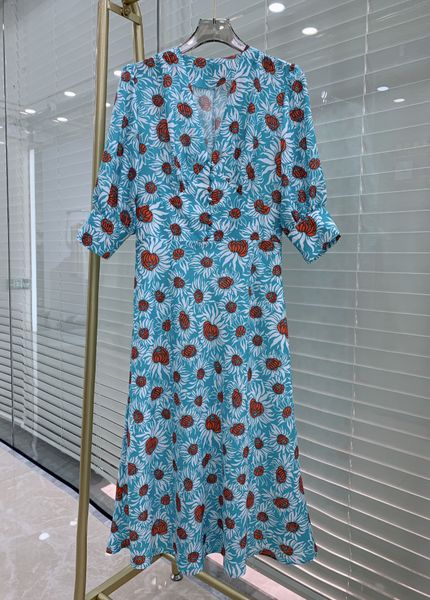 

designer dress, robe, elegant style women designer clothing v-neck watermelon red wave dot print long dress, Black;gray