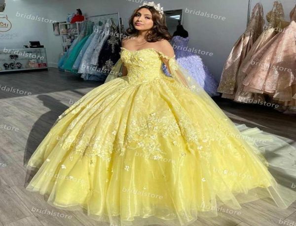 

elegant yellow quinceanera dresses with handmade flowers strapless ball gown tulle lace sweet 16 dress corset second party wear sk3868362, Blue;red