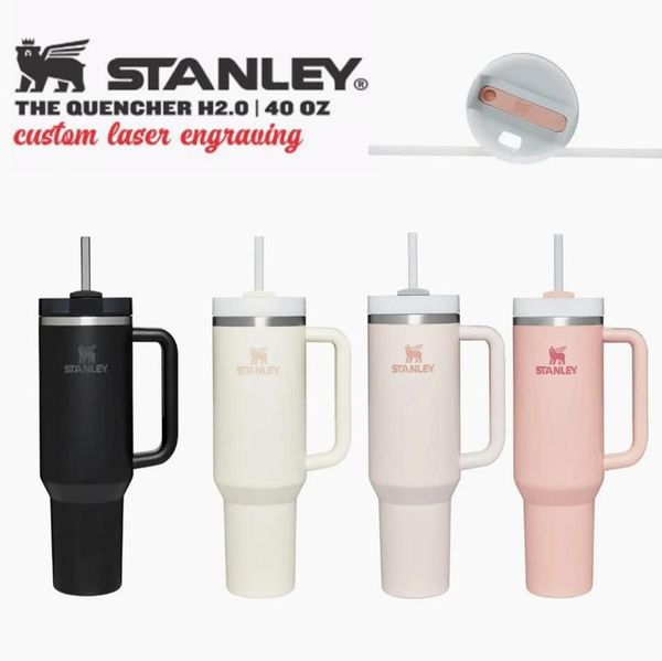 

rose quartz stanley quencher h2.0 40oz tumblers cups with handle insulated car mugs logo on lids same color logo cups color stainless steel