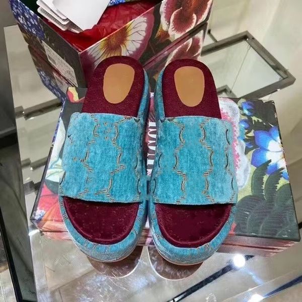 

designer slippers colorful women's platform fashion sandals medium heel 55mm canvas strap sandals 36-46 07, Black