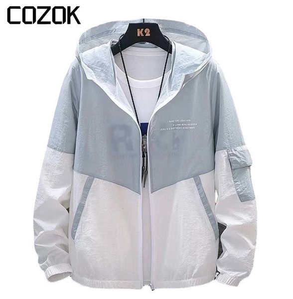 

mens jackets sunscreen jacket men women patchwork casual super thin hooded coat couple harajuku college hip hop summer windbreaker 230726, Black;brown