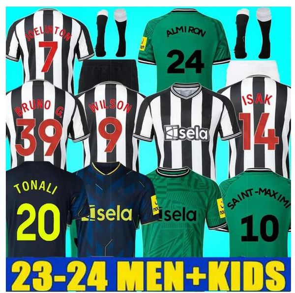 

newcastles 2023 2024 new castle soccer jerseys boys bruno g. 23 24 joelinton football t shirt 130 years isak nufc uniteds maximin wilson alm, Black;yellow