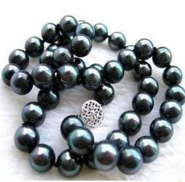 

natural tahitian 910mm black pearl necklace 20 inches 925 silver clasp3509368