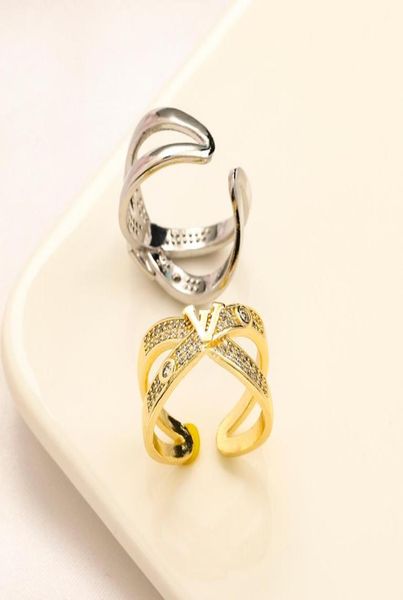 

fashion jewelry designer letter rings women loves charms wedding supplies crystal 18k gold plated copper finger adjustable open ri9807515, Silver