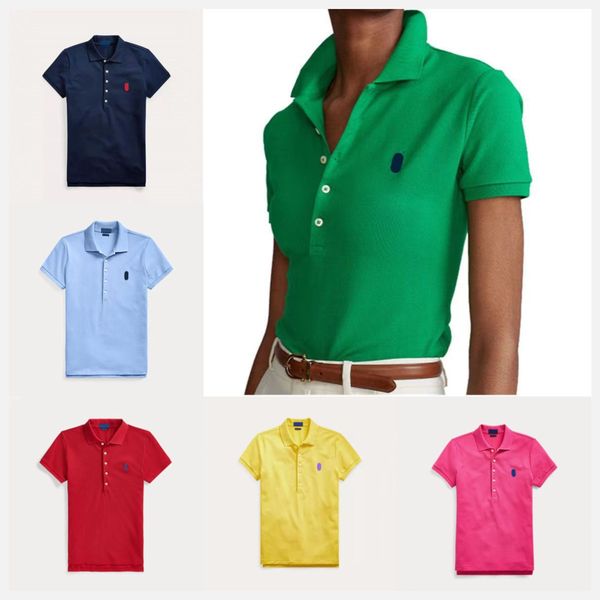 

designer luxury pony polo shirt for women summer lapel embroidery solid slim short-sleeved t-shirt classic polo shirt lady, White