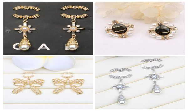 

2colors 18k gold plated designer earrings ear stud brand designers geometry letters earring classical women crystal wedding party 8098705, Golden;silver