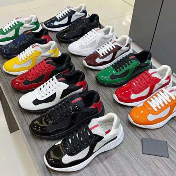 

men americas cup leather sneakers patent leather flat trainers black mesh lace-up casual shoes outdoor runner trainers sport shoes new with