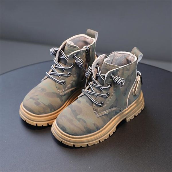 

children' martin boots autumn and winter new boys' leather boots camo martin boots girls' short boots, Black;grey