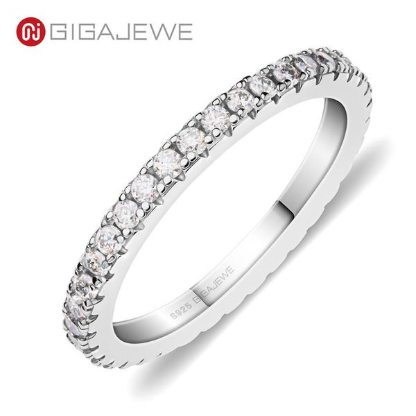 

gigajewe christmas gift moissanite 1 5mm round cut rings white d vvs1 925 silver full enternity ring diamond gmsr-007281m, Slivery;golden