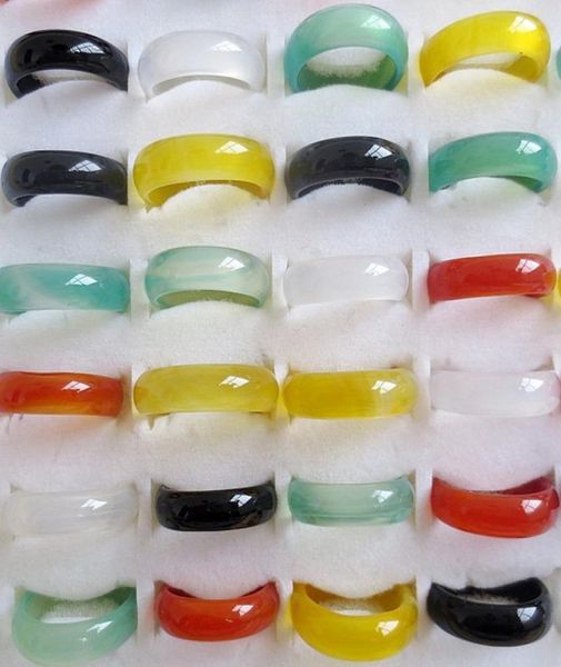 

6mm natural agate jade band rings gemstone ring for women men fashion jewelry whole2280532, Silver