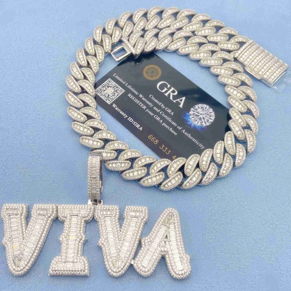 

hip hop jewelry fashion women men necklace set custom name pendant cuban chain silver 925 moissanite pendant necklace