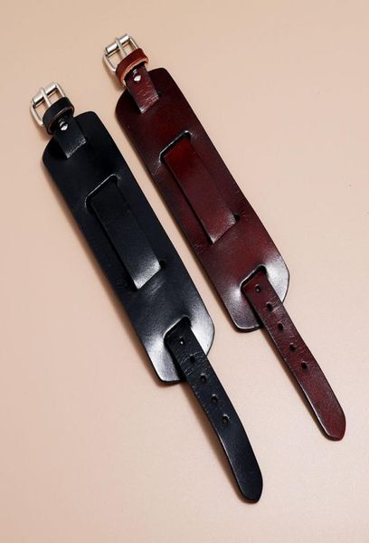 

simple vintage wide black brown leather adjustable belt charm bracelets bangle punk mens fashion party jewelry7436544, Golden;silver