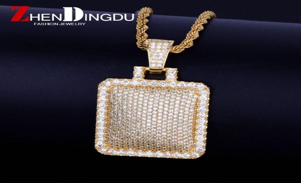 

bling cage dog tag necklace pendant steel rope chain gold color iced out full cubic zircon men039s hip hop jewelry for g6519581, Silver
