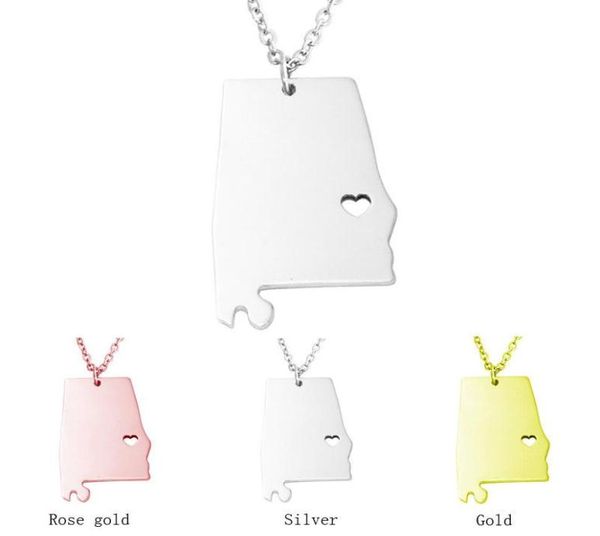 

alabama arkansas idaho map stainless steel pendant necklace with love heart usa state ar geography map necklaces jewelry for women4218228, Silver