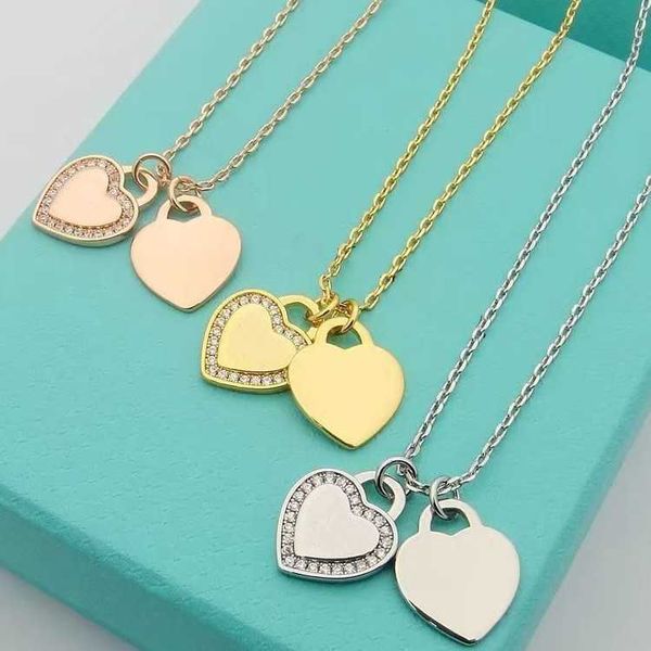 

counter quality diamond heart double tiffay necklace women's seiko edition steel stamped character shaped pendant titanium lock bone ch, Golden;silver