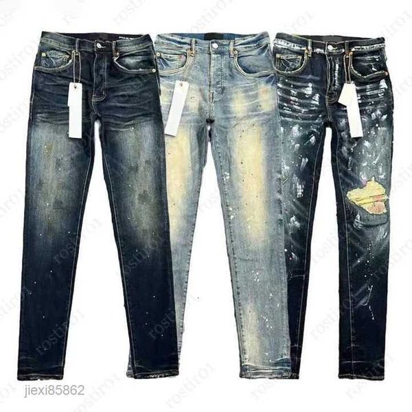 

jeans designer mens purple ripped straight regular denim tears washed old long blackxuju{category}, Blue