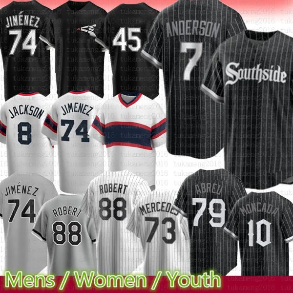 

southside chicago 7 tim anderson baseball jersey white sox eloy jimenez jose abreu 88 luis robert yoan moncada bo jackson lucas giolito yerm, Blue;black