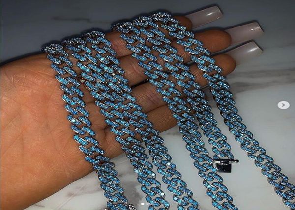 

new 9mm iced out women choker necklace silver rose gold metal cuban link full with pink blue cubic zirconia stones chain jewelry1675820