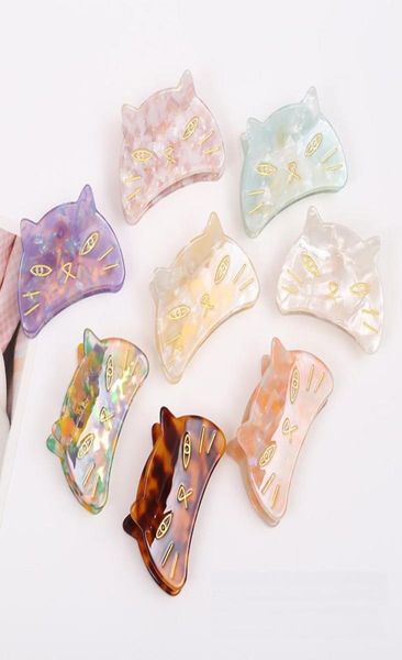 

fashion design hair clips acetate cute cat hairclaws clip rhinestone barrettes for women girls headwear1241221, Golden;silver