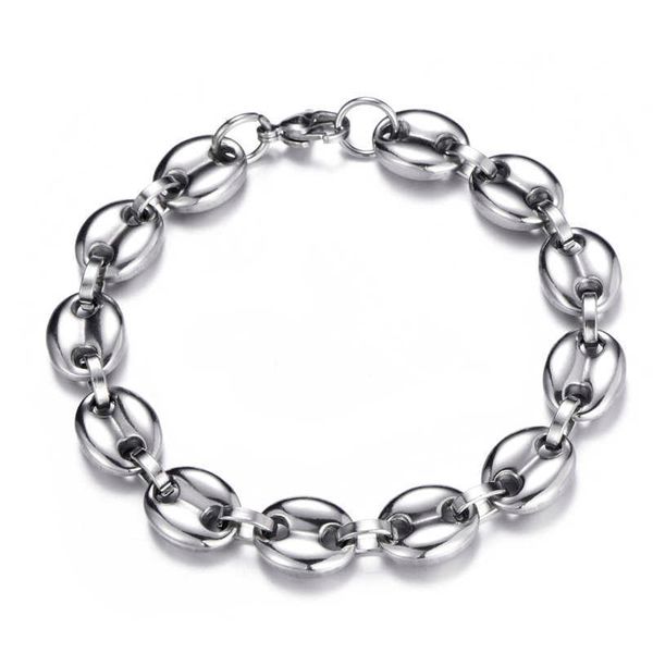 

hip hop width 11mm stainless steel coffee beans link chain necklace bracelets for men jewelry, Silver