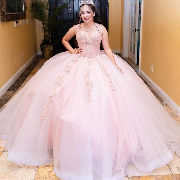 

pink quinceanera dresses for 15 year 2023 ball gown sweetheart spaghetti strap applique lace long party dress for girl, Blue;red