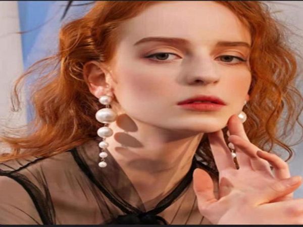 

stud ladies long white round simulated pearl earrings for women party wedding engagement jewelry3118408, Golden;silver