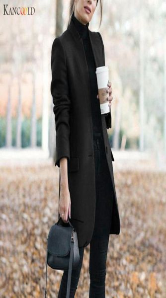 

kancoold coats womens winter wool trench jacket ladies warm slim long overcoat outwear button fashion new coat women 2019nov251294485, Black