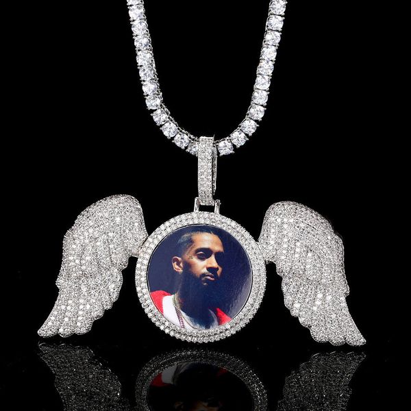 

pendant necklaces hip hop memorial custom po necklace for men personalized with angel wings pendants trays picture 230727, Silver