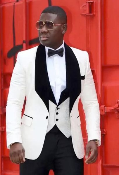 

groom tuxedos one button ivory shawl lapel man suits wedding groomsman men wedding suits bridegroom jacket pants vest2383089, Black;gray