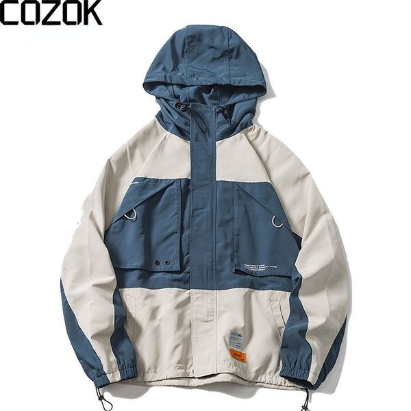 

mens jackets spring hooded varsity jacket men korean patchwork school bomber hip hop windbreaker tooling clothing 230726, Black;brown