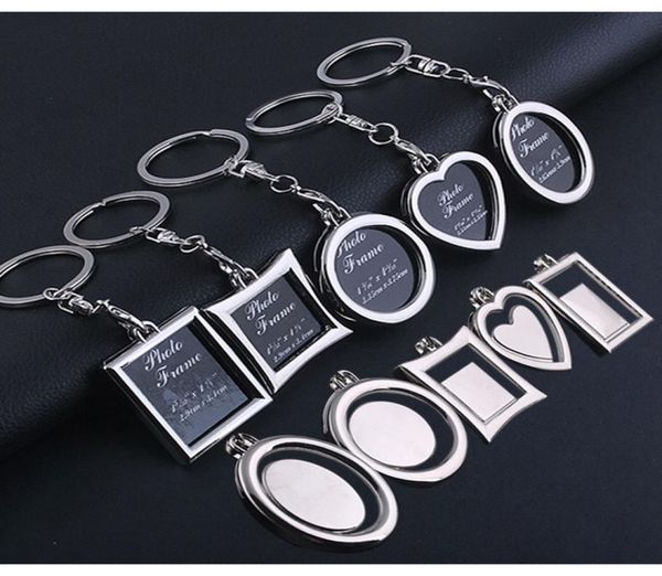 

100pcslot metal po frame keychain heart round square shape key chain apple keyring diy logo for lover gifts frame keyrings7280555, Slivery;golden